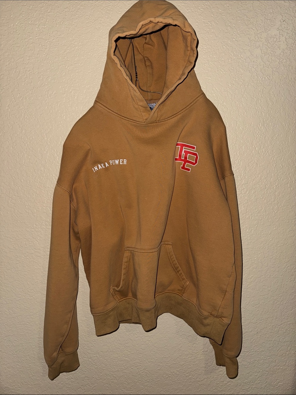 Inaka Power Tan Crewneck Hoodie with Red Logo